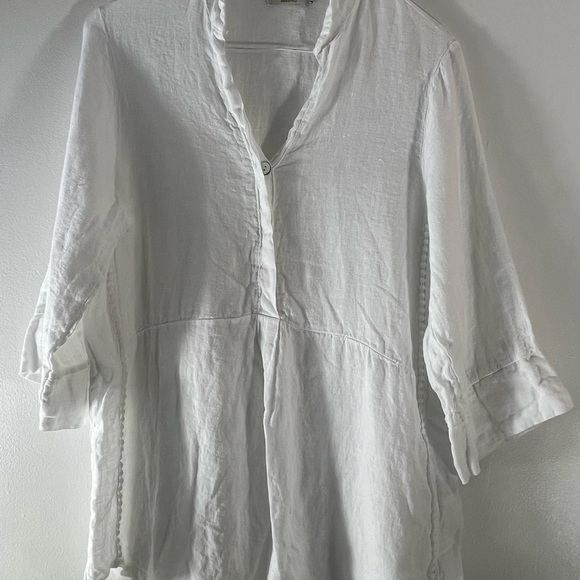 Laura Bianchi Tops - Laura Bianchi 100% Linen Top Womens Size Small Made in Italy White 3/4 Sleeve
